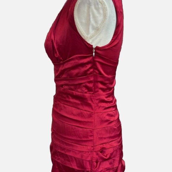 Express Red Satin V Nexk Ruched Cocktail Dress Size 2 - Picture 2 of 5
